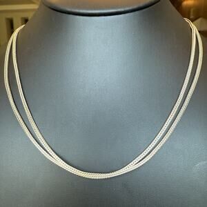 Vintage WH Sterling Silver Two Strand Spits Wheat Chain Link Necklace 20” 13.8g